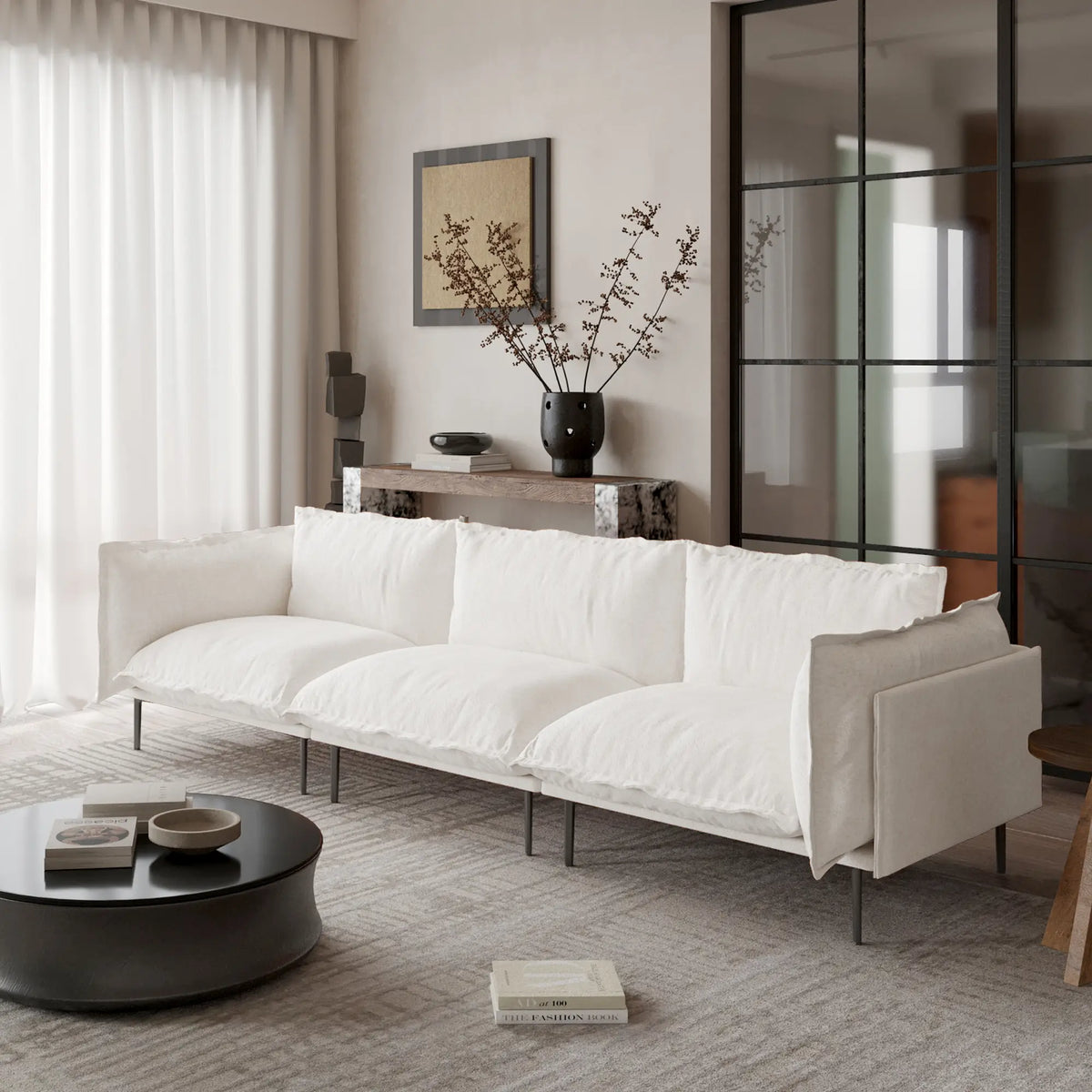 Sofá modular seccional Deluxe Cloud de 3 plazas color beige | 3 piezas, tela de terciopelo, espacio pequeño
