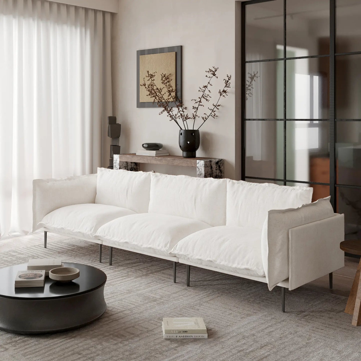 Deluxe Urban Cloud Sectional Sofas | 3-Piece Velvet Beige Couch Sectionals 3-Seater
