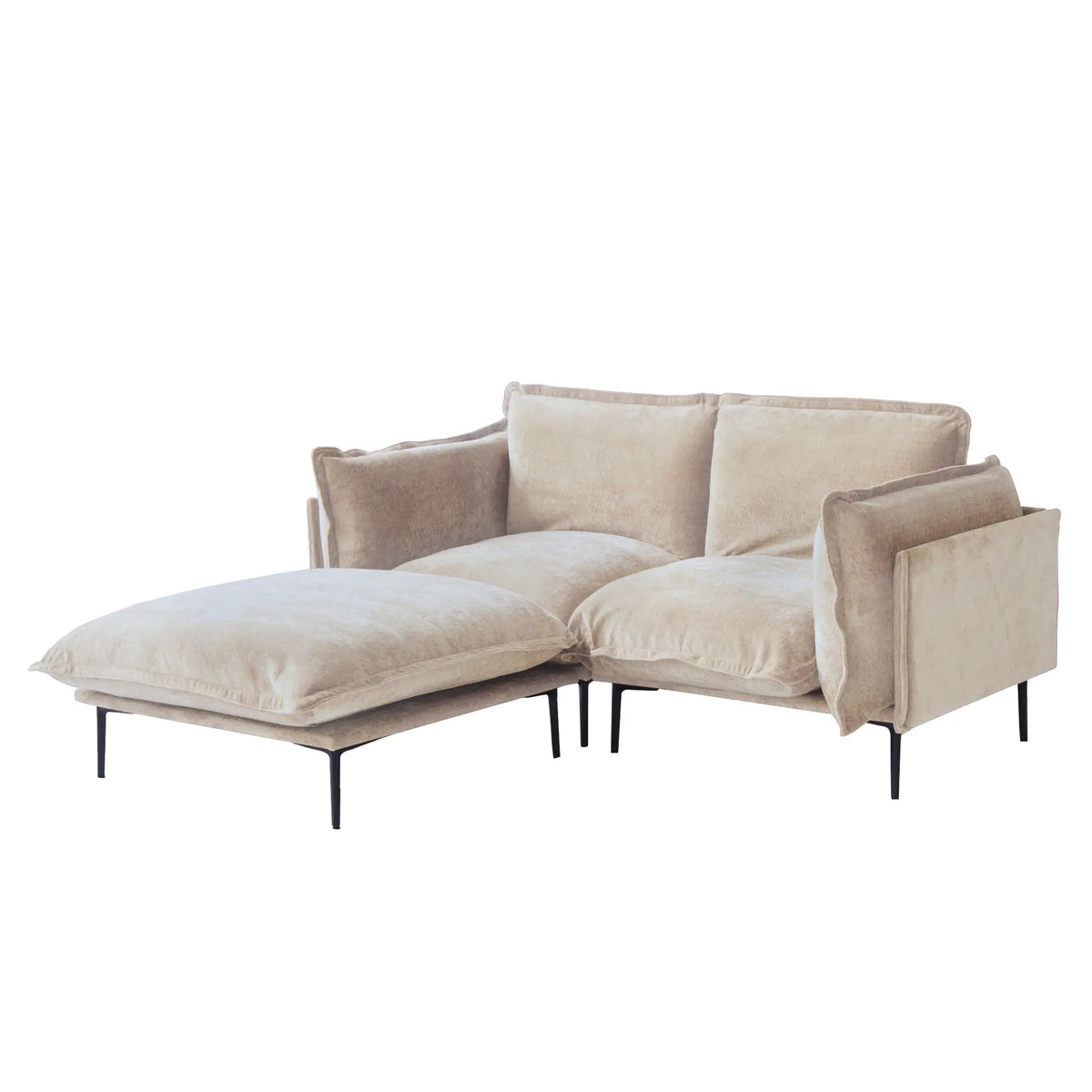 Sofá modular seccional de lujo Cloud de 2 plazas, color marrón | 3 piezas (incluye 1 otomana), tela de terciopelo, ideal para apartamentos.