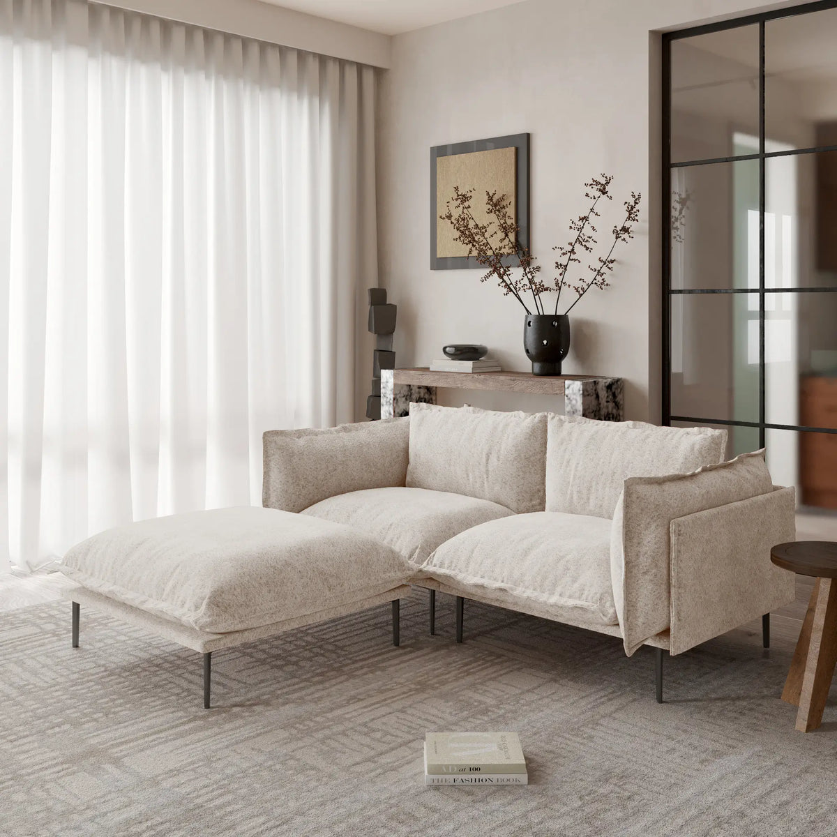 Sofá modular seccional de lujo Cloud de 2 plazas, color marrón | 3 piezas (incluye 1 otomana), tela de terciopelo, ideal para apartamentos.