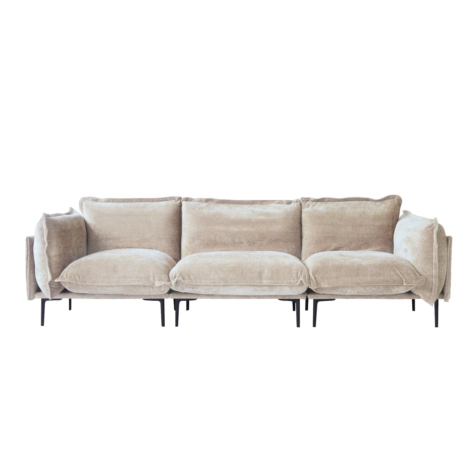 Sofá modular seccional Deluxe Cloud de 3 plazas en color marrón | 3 piezas, tela de terciopelo, ideal para apartamentos.