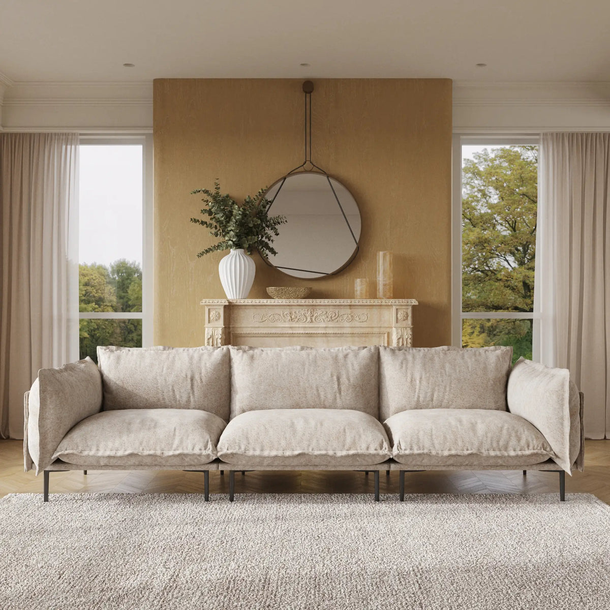 Sofá modular seccional Deluxe Cloud de 3 plazas en color marrón | 3 piezas, tela de terciopelo, ideal para apartamentos.