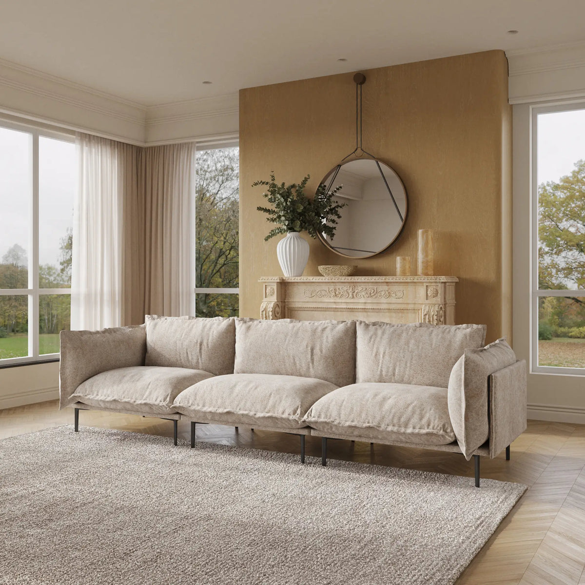 Sofá modular seccional Deluxe Cloud de 3 plazas en color marrón | 3 piezas, tela de terciopelo, ideal para apartamentos.