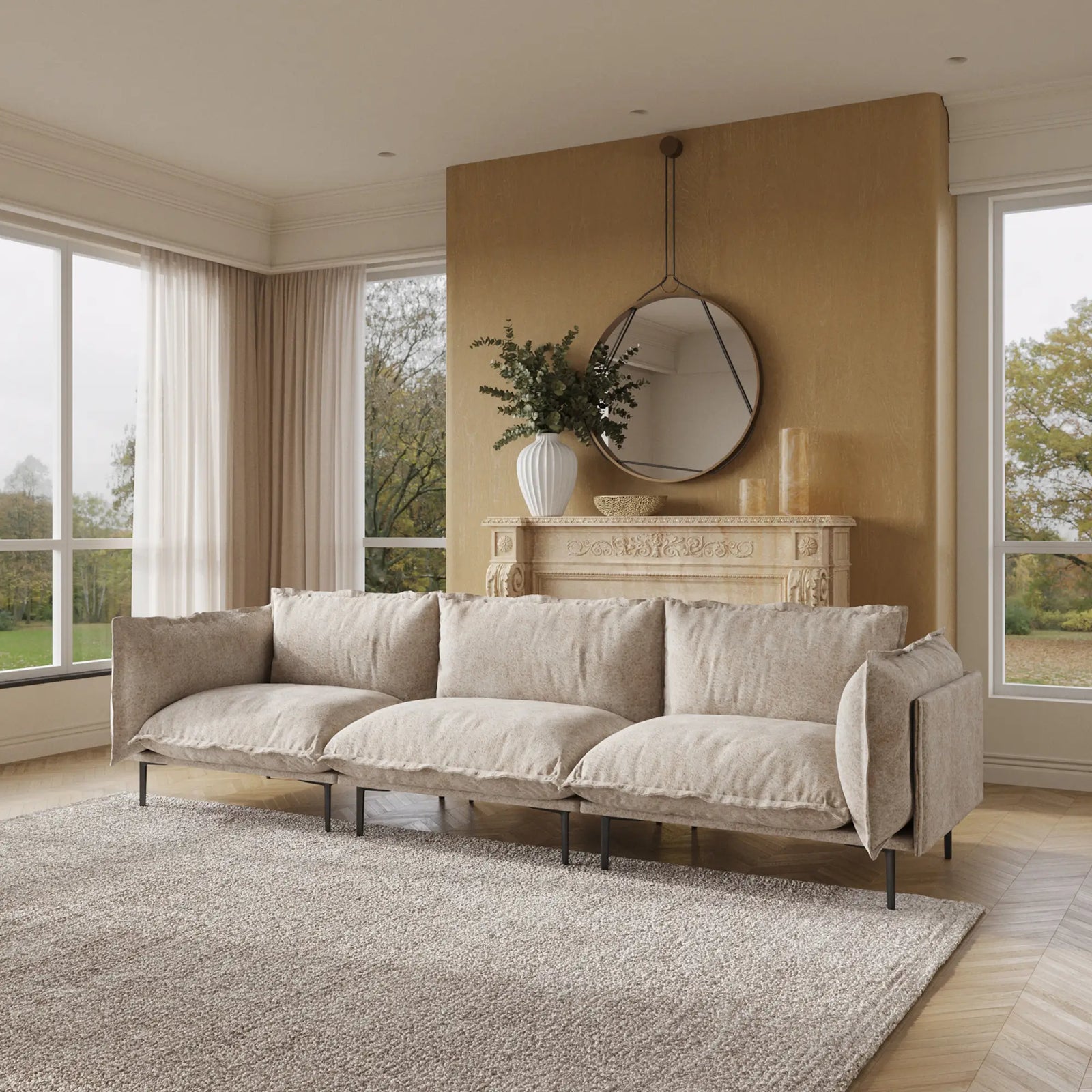 Sofá modular seccional Deluxe Cloud de 3 plazas en color marrón | 3 piezas, tela de terciopelo, ideal para apartamentos.
