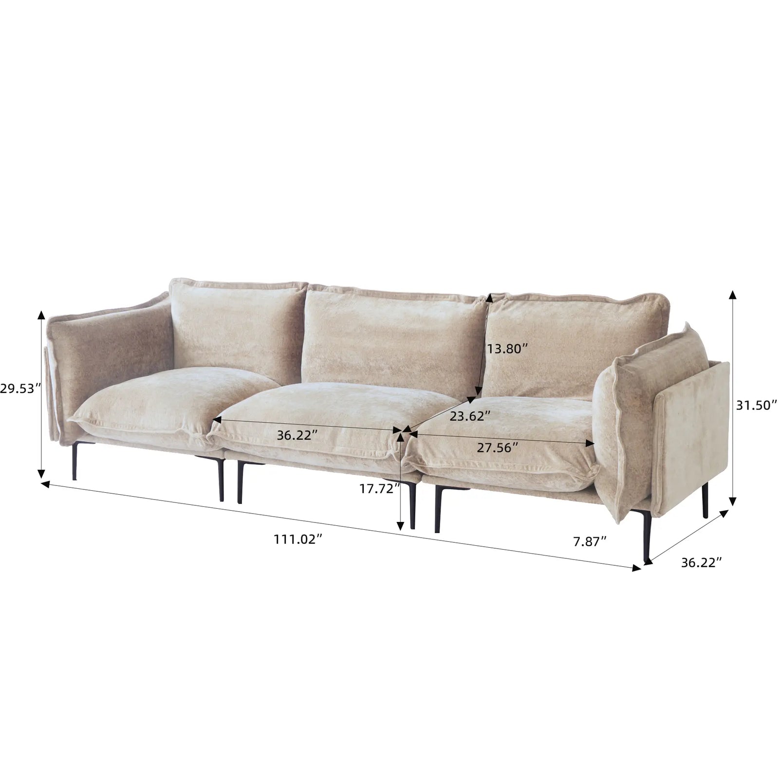Sofá modular seccional Deluxe Cloud de 3 plazas en color marrón | 3 piezas, tela de terciopelo, ideal para apartamentos.