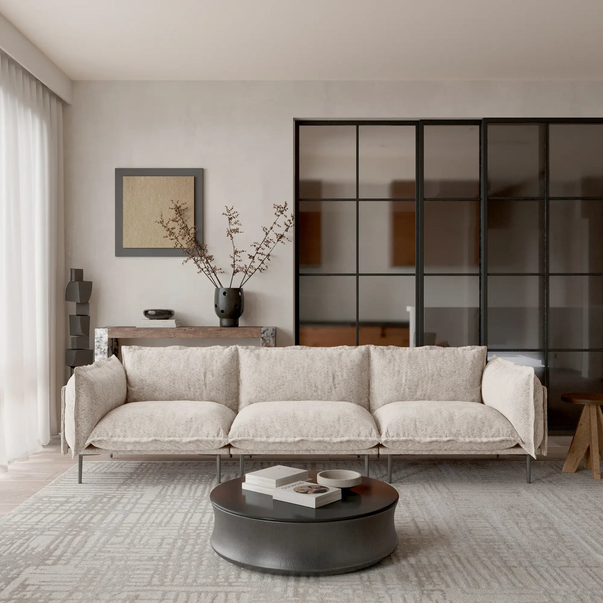 Sofá modular seccional Deluxe Cloud de 3 plazas en color marrón | 3 piezas, tela de terciopelo, ideal para apartamentos.