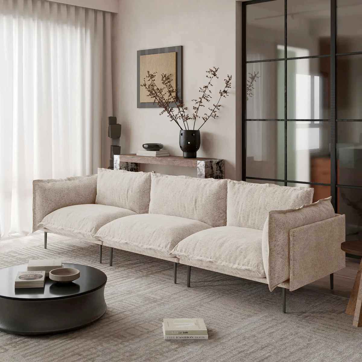 Sofá modular seccional Deluxe Cloud de 3 plazas en color marrón | 3 piezas, tela de terciopelo, ideal para apartamentos.