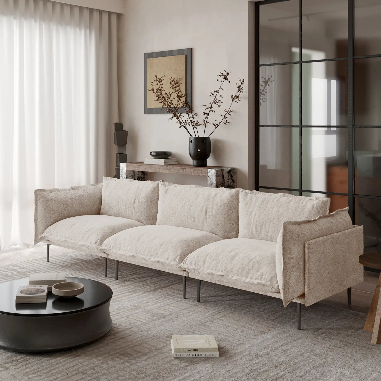 Sofá modular seccional Deluxe Cloud de 3 plazas en color marrón | 3 piezas, tela de terciopelo, ideal para apartamentos.