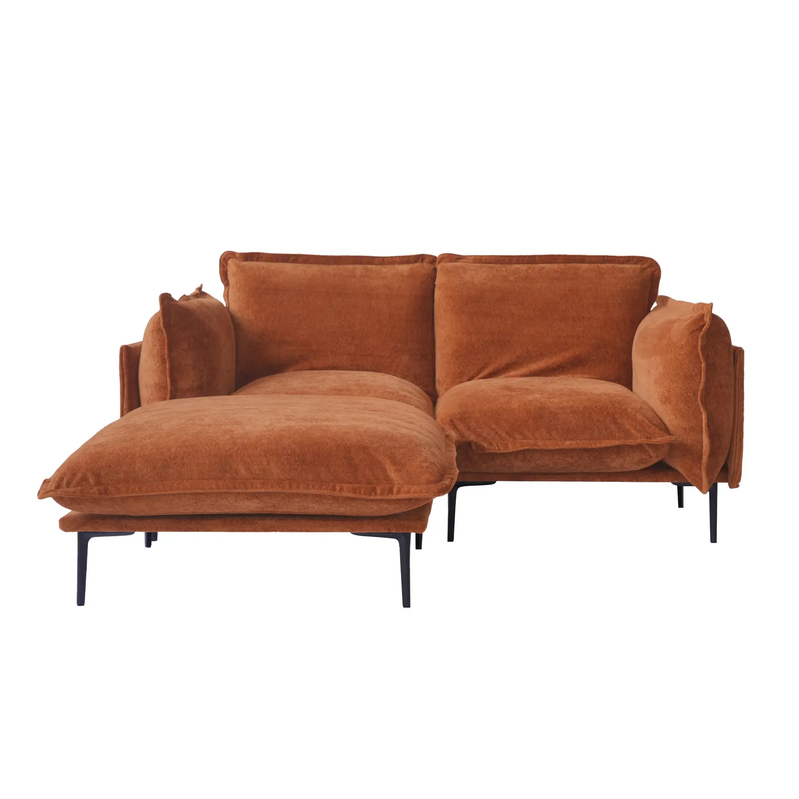 Deluxe Cloud 2-Seater Orange Modular Chaise Sectional | 3-Piece (includes 1 Ottoman), Velvet Fabric, Compact Design