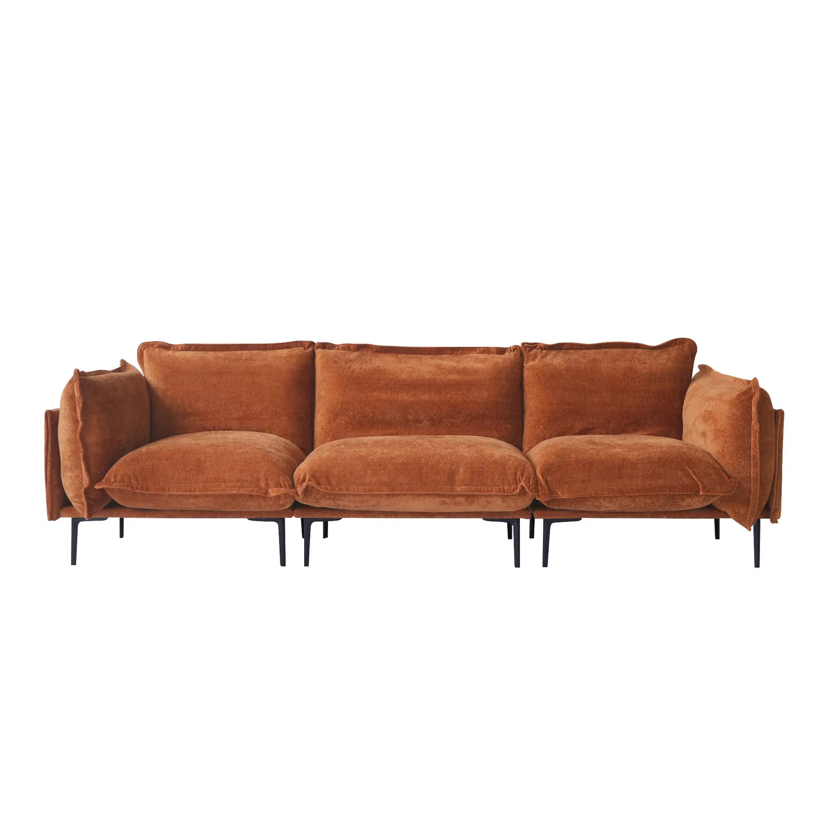 Sofá modular seccional Deluxe Cloud de 3 plazas en color naranja | 3 piezas, tela de terciopelo, diseño compacto