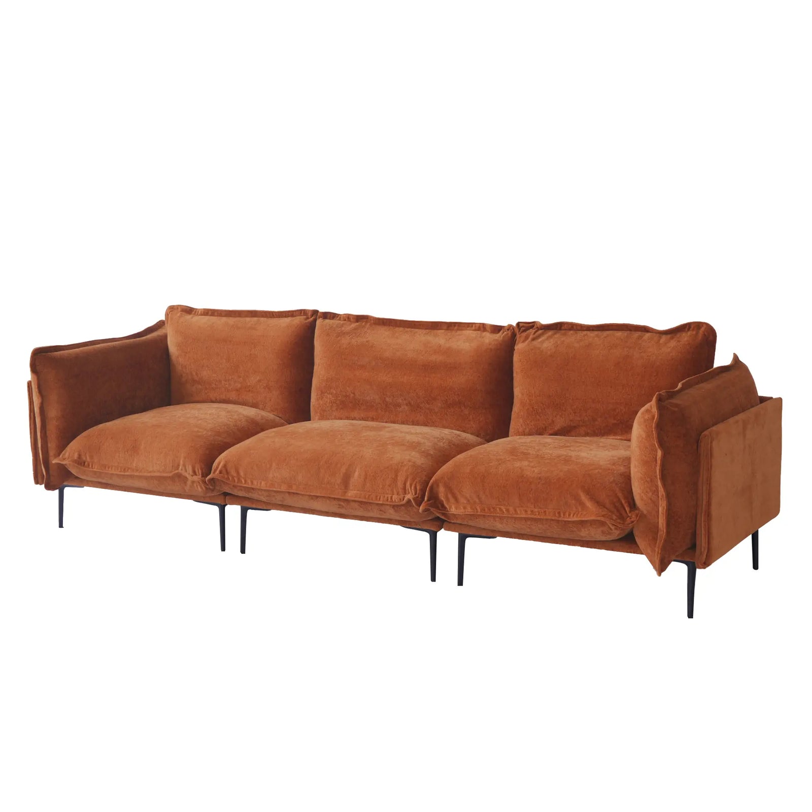 Sofá modular seccional Deluxe Cloud de 3 plazas en color naranja | 3 piezas, tela de terciopelo, diseño compacto