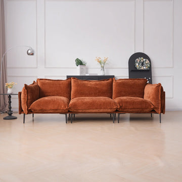 Deluxe Cloud 3-Seater Orange Modular Couch Sectional | 3-Piece, Velvet Fabric, Compact Design