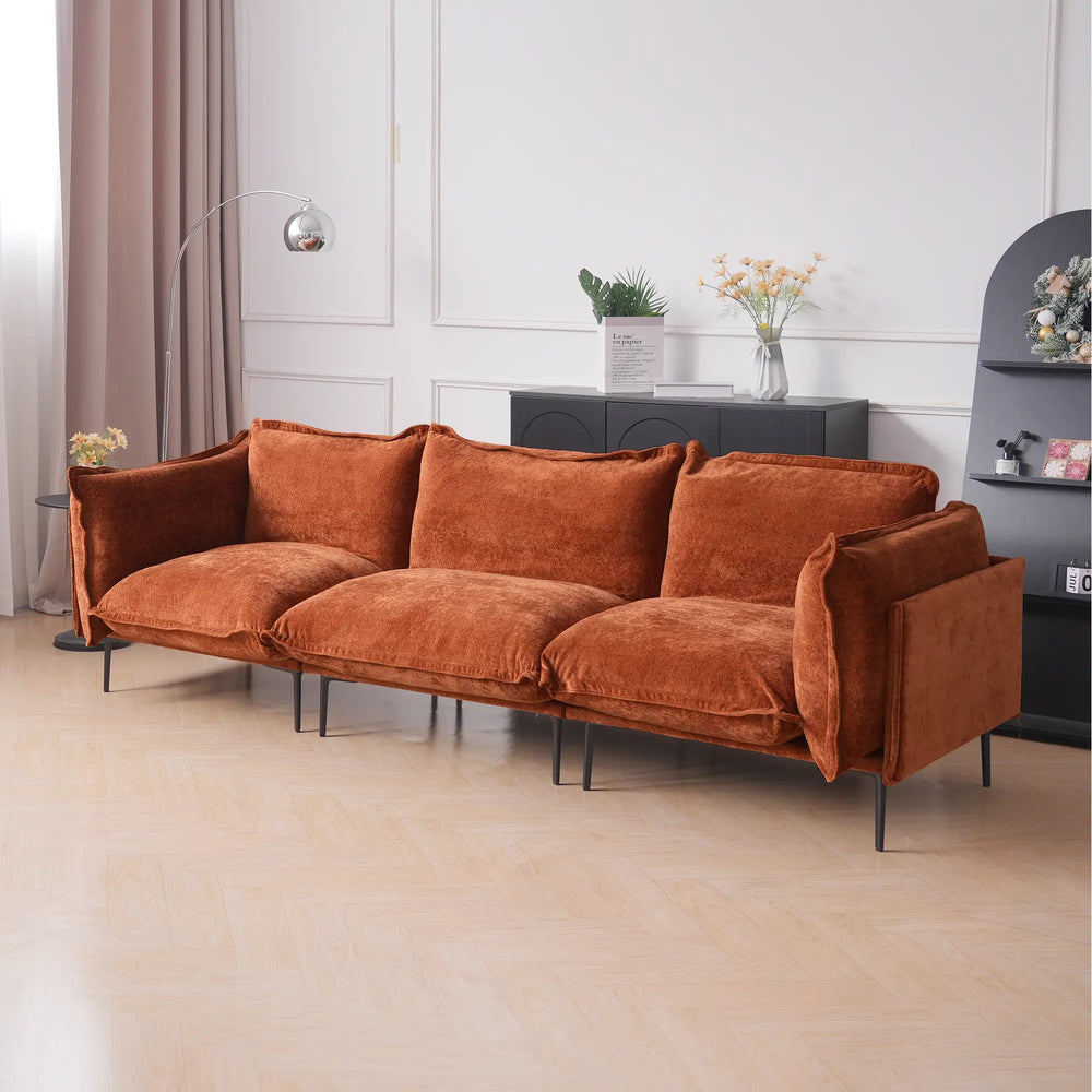 Deluxe Urban Cloud Sectional Sofas | 3-Piece Velvet Orange Couch Sectionals 3-Seater