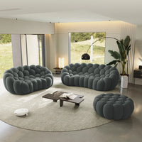 Sofás Essential Arc Boneless | Conjunto de sofás grises de 3 piezas con tejido de punto 3D de 5 plazas y 1 otomana