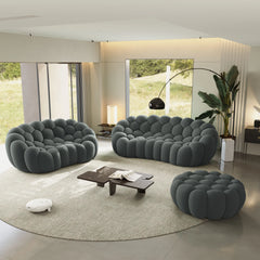 Sofás Essential Arc Boneless | Conjunto de sofás grises de 3 piezas con tejido de punto 3D de 5 plazas y 1 otomana