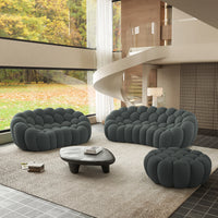 Sofás Essential Arc Boneless | Conjunto de sofás grises de 3 piezas con tejido de punto 3D de 5 plazas y 1 otomana