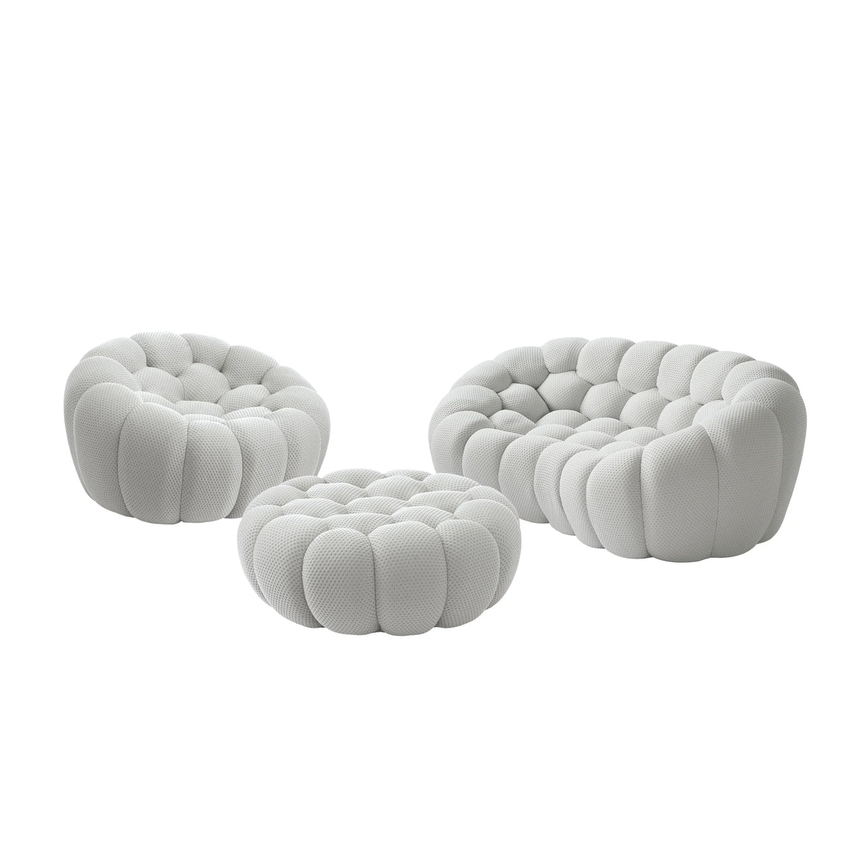 Essential 3-Seater light-grey 3D-Knitted Fabric Sofa Sets | 3-Piece (includes 1 Ottoman), 3D-Knitted Fabric, Apartment Friendly
