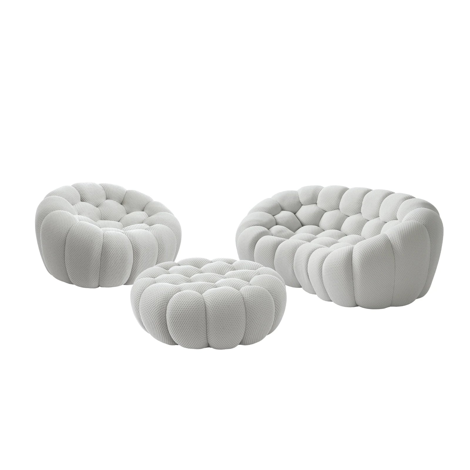 Juegos de sofá Essential de tela tejida 3D gris claro de 3 plazas | 3 piezas (incluye 1 otomana), tela tejida 3D, ideal para apartamentos
