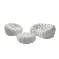 Sofás Essential Arc Boneless | Conjunto de sofás de 3 piezas en tejido de punto 3D gris claro, 3 plazas y 1 otomana