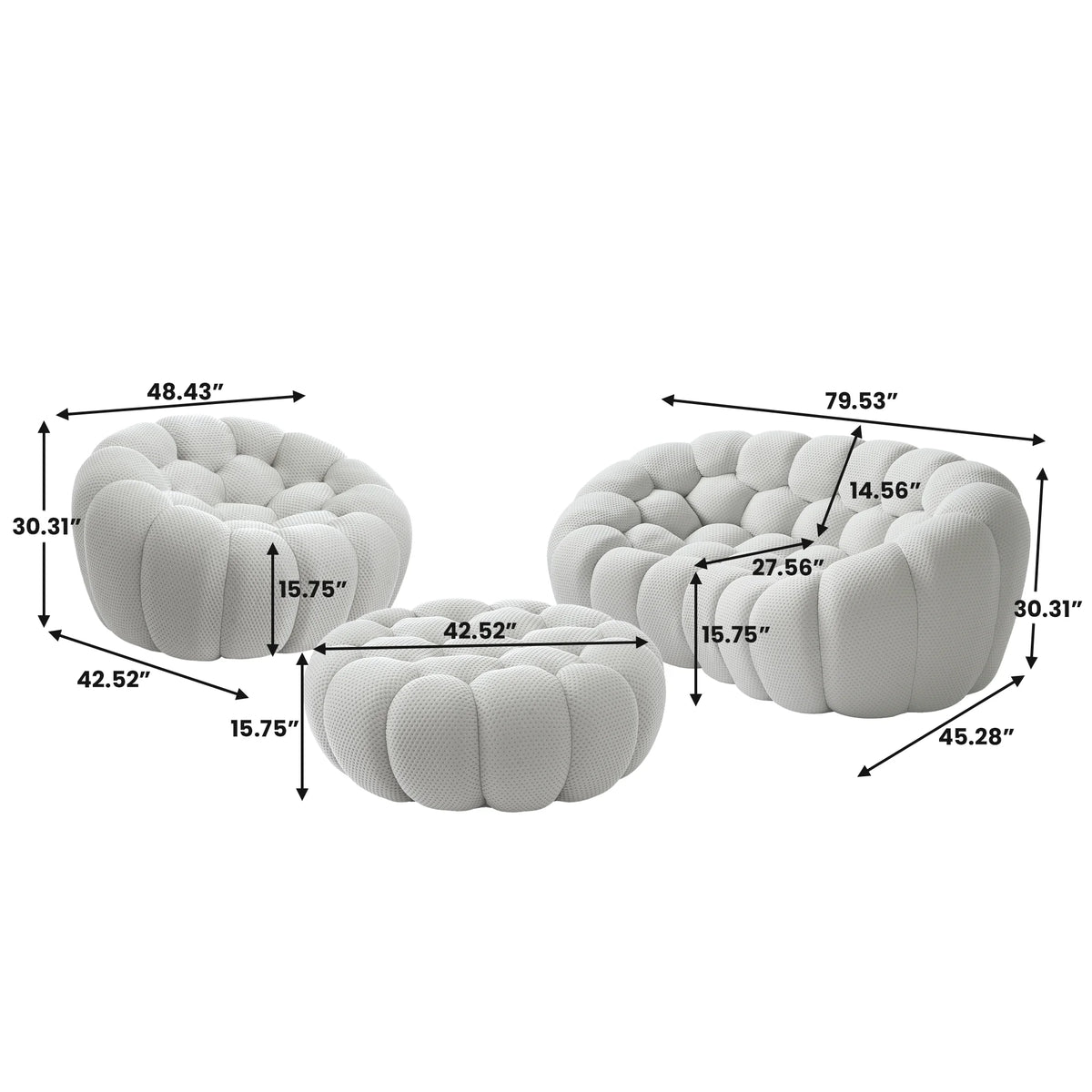 Essential 3-Seater light-grey 3D-Knitted Fabric Sofa Sets | 3-Piece (includes 1 Ottoman), 3D-Knitted Fabric, Apartment Friendly