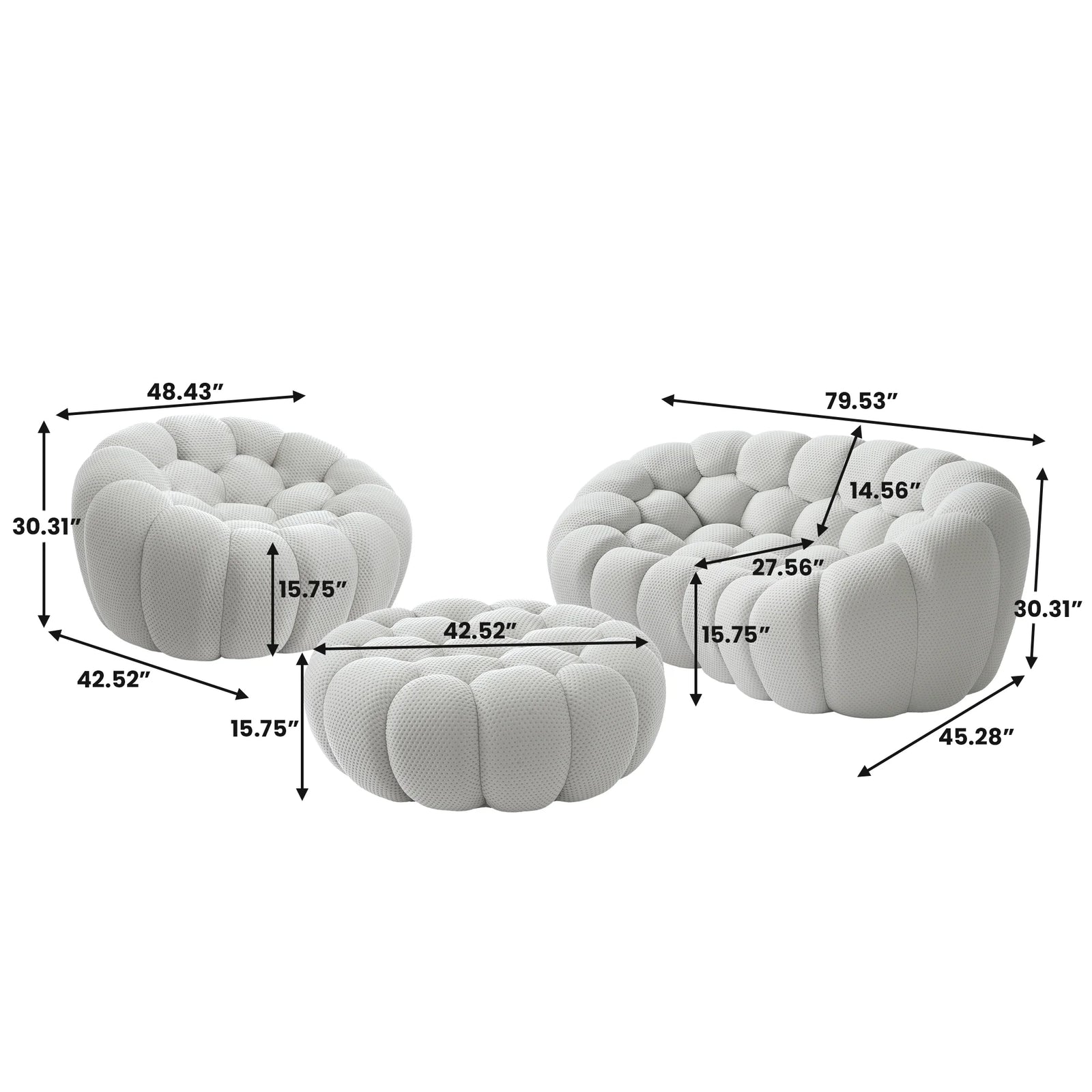 Juegos de sofá Essential de tela tejida 3D gris claro de 3 plazas | 3 piezas (incluye 1 otomana), tela tejida 3D, ideal para apartamentos