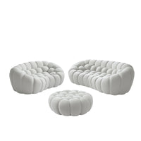 Sofás Essential Arc Boneless | Conjunto de sofás de 3 piezas en tejido de punto 3D gris claro de 5 plazas con 1 otomana