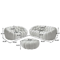 Sofás Essential Arc Boneless | Conjunto de sofás de 3 piezas en tejido de punto 3D gris claro de 5 plazas con 1 otomana