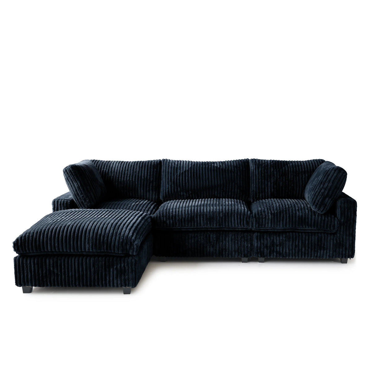 Deluxe Classic Cloud Sectional Sofas Covers | 3-Seater With Ottoman Plush Fabric Black Sofa Covers