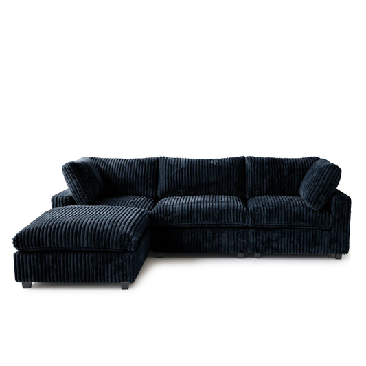 Deluxe Classic Cloud Sectional Sofas Covers | 3-Seater With Ottoman Plush Fabric Black Sofa Covers