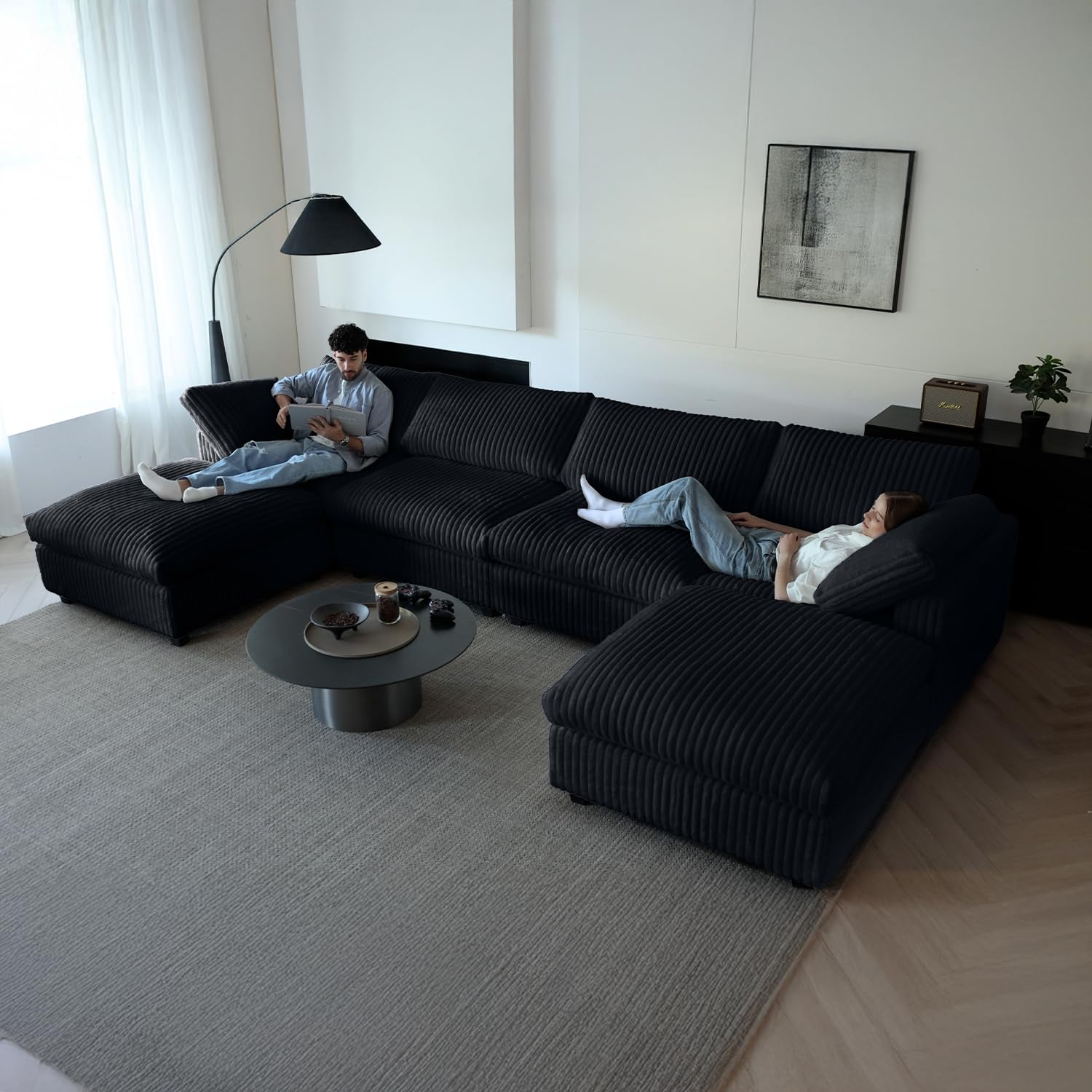 Cloud Couch Modular Sectional Sofa,157" Oversized U Shaped Couch with Ottoman,6 Seater Convertible Sofa,Comfy Plush Couches for Living Room,Covers Washable&amp;Replaceable (White)