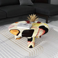 Aura Wood Coffee Table | 31" Multicolored Round With 3 Legs