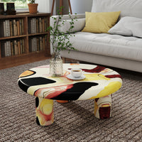 Aura Wood Coffee Table | 31" Multicolored Round With 3 Legs