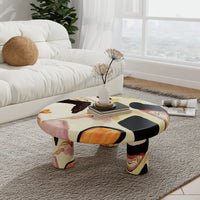 Aura Wood Coffee Table | 31" Multicolored Round With 3 Legs
