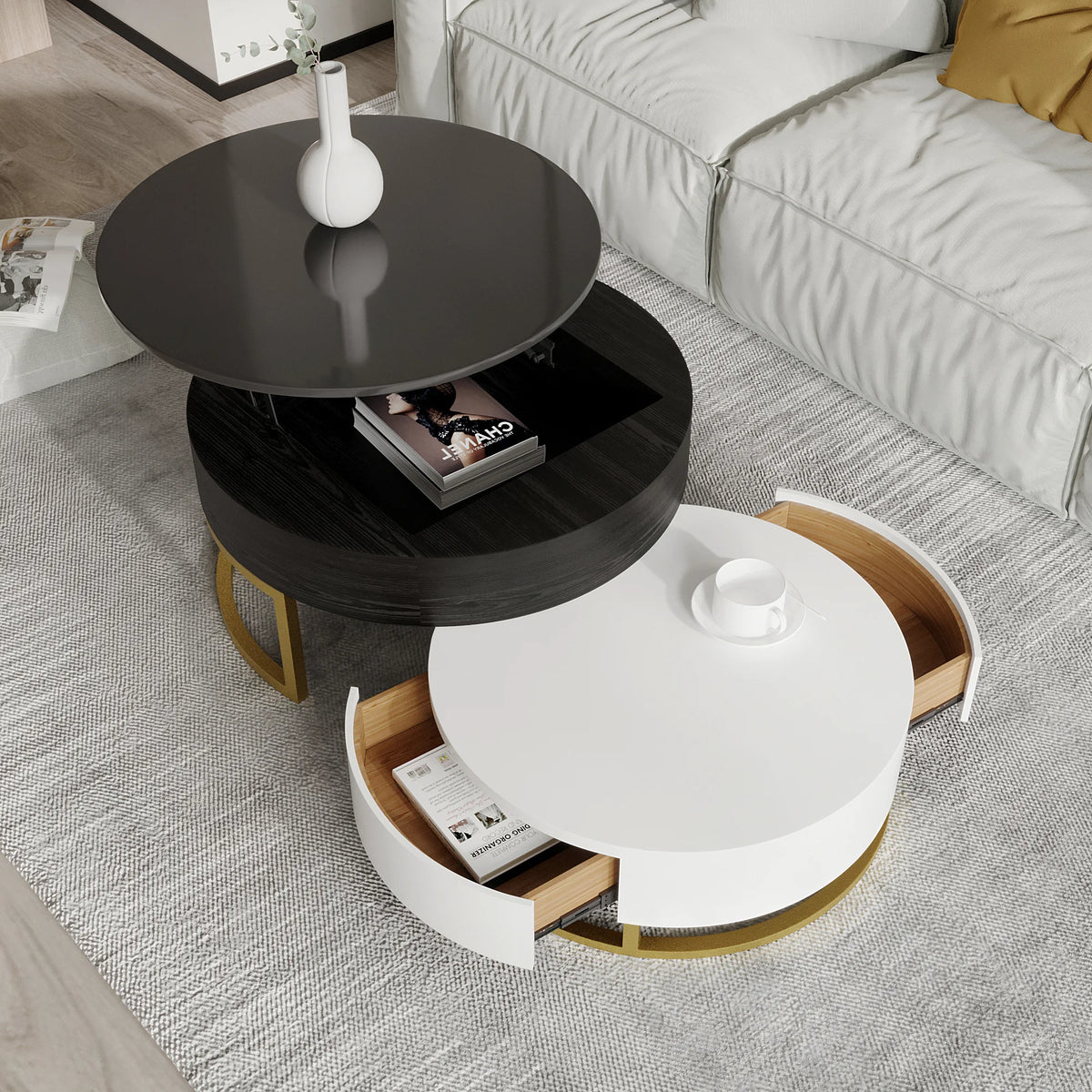 Aura Wood Coffee Table | 32" Black Round With Nesting
