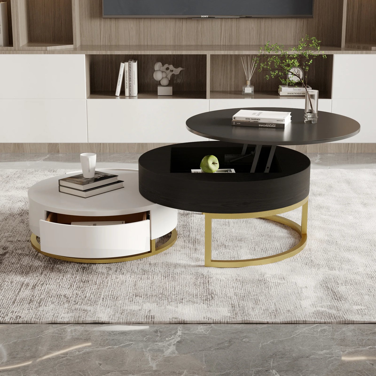 Aura Wood Coffee Table | 32" Black Round With Nesting