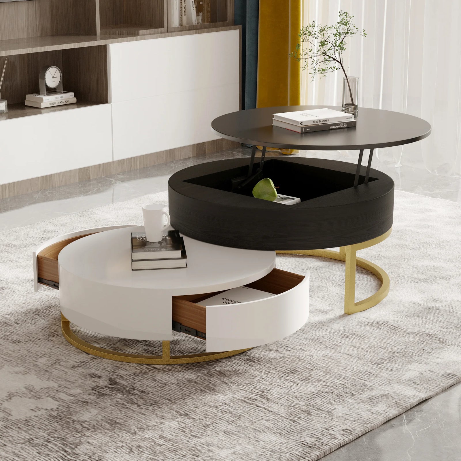 Aura Wood Coffee Table | 32" Black Round With Nesting