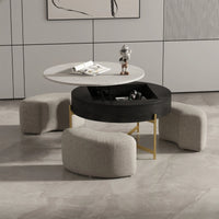 Aero Sintered Stone Coffee Table | 32" Monochrome Round With 3 Stools