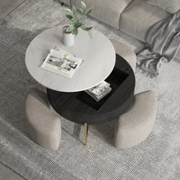 Aero Sintered Stone Coffee Table | 32" Monochrome Round With 3 Stools