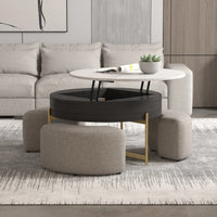 Aero Sintered Stone Coffee Table | 32" Monochrome Round With 3 Stools