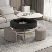 Aero Sintered Stone Coffee Table | 32" Monochrome Round With 3 Stools