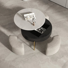 Aero Sintered Stone Coffee Table | 32" Monochrome Round With 3 Stools