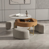 Aero Sintered Stone Coffee Table | 32" Walnut Round With 3 Stools