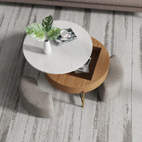 Aero Sintered Stone Coffee Table | 32" Walnut Round With 3 Stools