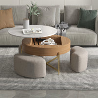 Aero Sintered Stone Coffee Table | 32" Walnut Round With 3 Stools