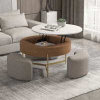 Aero Sintered Stone Coffee Table | 32" Walnut Round With 3 Stools