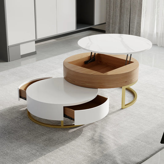 Aura Wood Coffee Table | 32" Walnut Round With Nesting