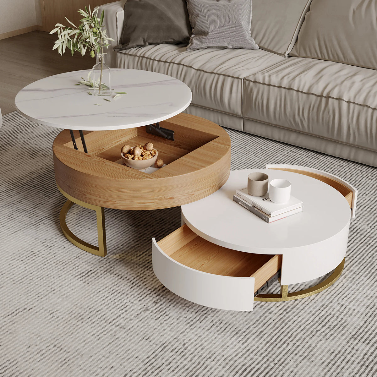 Aura Wood Coffee Table | 32" Walnut Round With Nesting