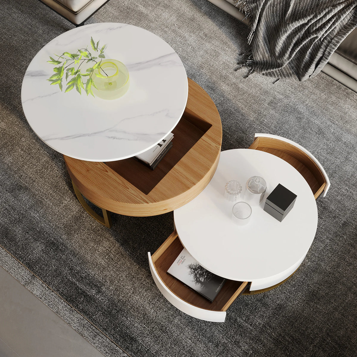 Aura Wood Coffee Table | 32" Walnut Round With Nesting