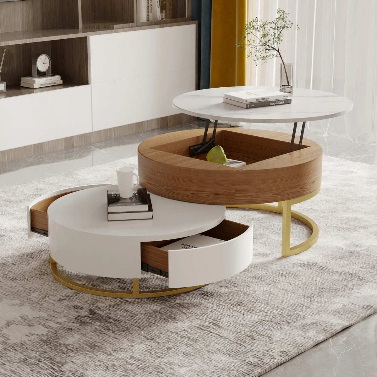 Aura Wood Coffee Table | 32" Walnut Round With Nesting