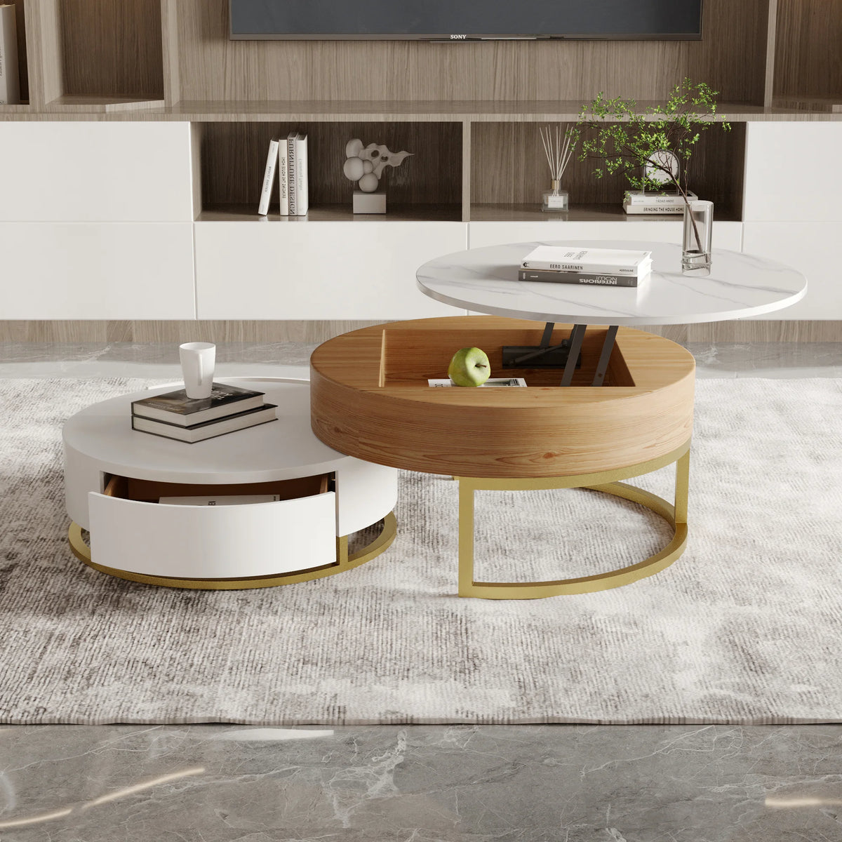 Aura Wood Coffee Table | 32" Walnut Round With Nesting